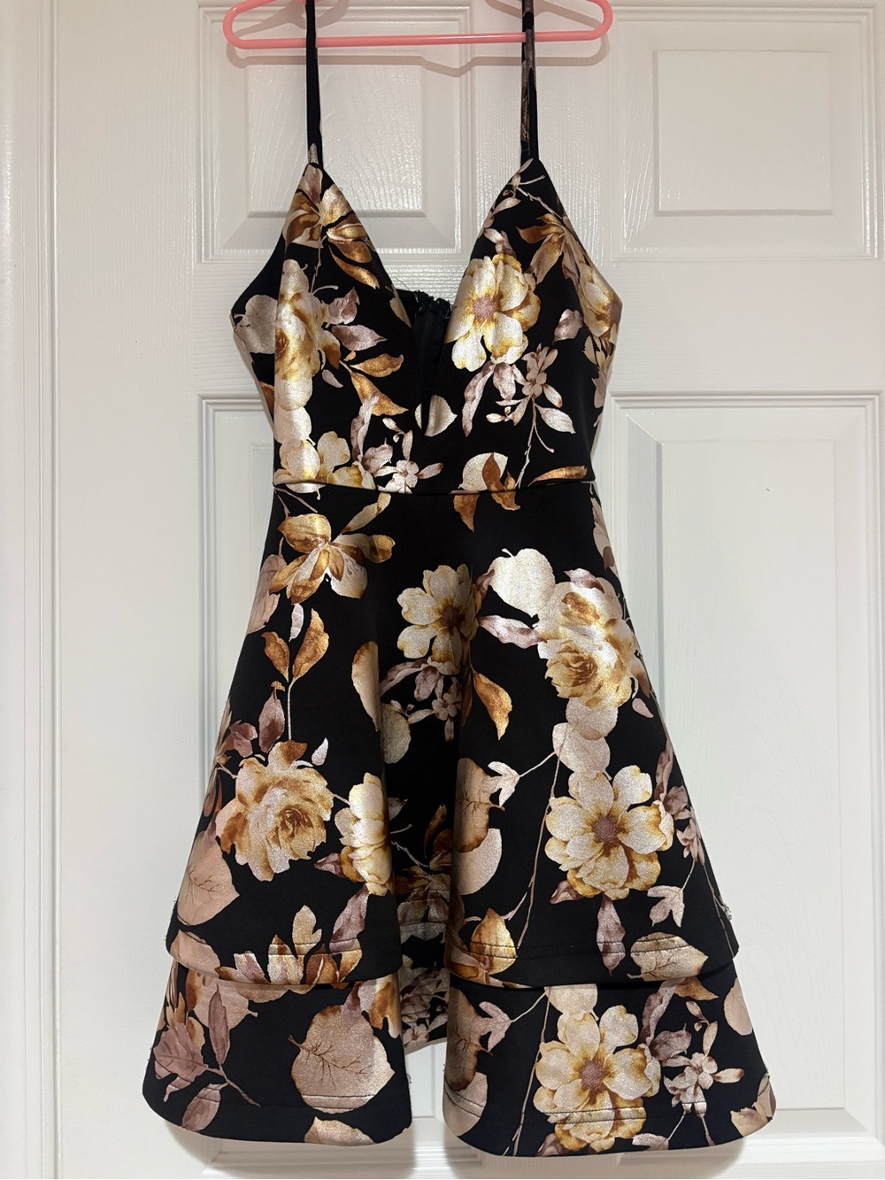 Windsor Black Mini Dress with Gold Floral Print